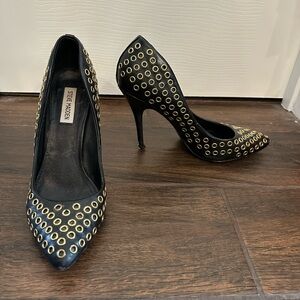 Steve Madden Grommit Black Heels with Gold Accents